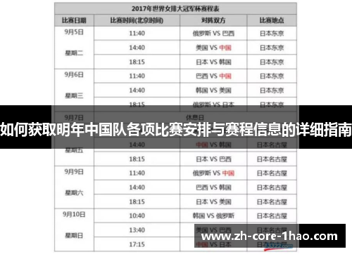 如何获取明年中国队各项比赛安排与赛程信息的详细指南