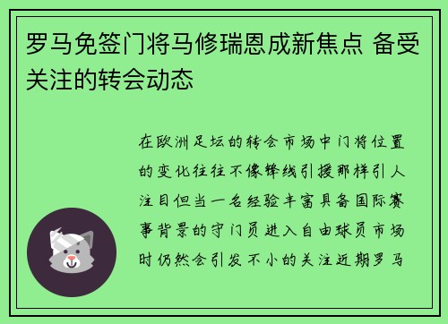 罗马免签门将马修瑞恩成新焦点 备受关注的转会动态 罗马免签门将马修瑞恩成新焦点 备受关注的转会动态